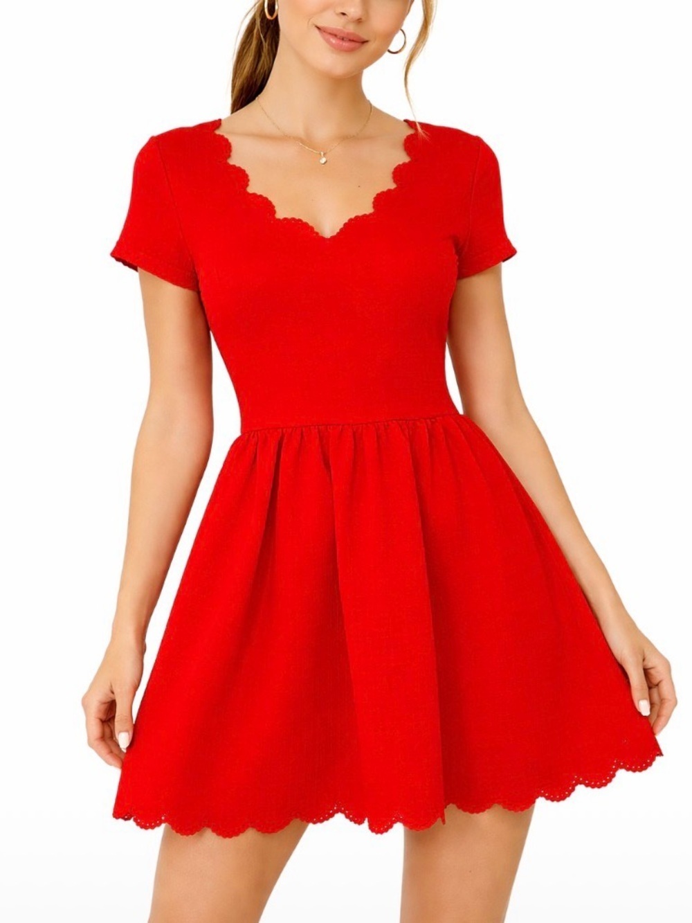 Francesca's Aina Be Red Dress  Beautiful detailing on neckline and bottom hem SM